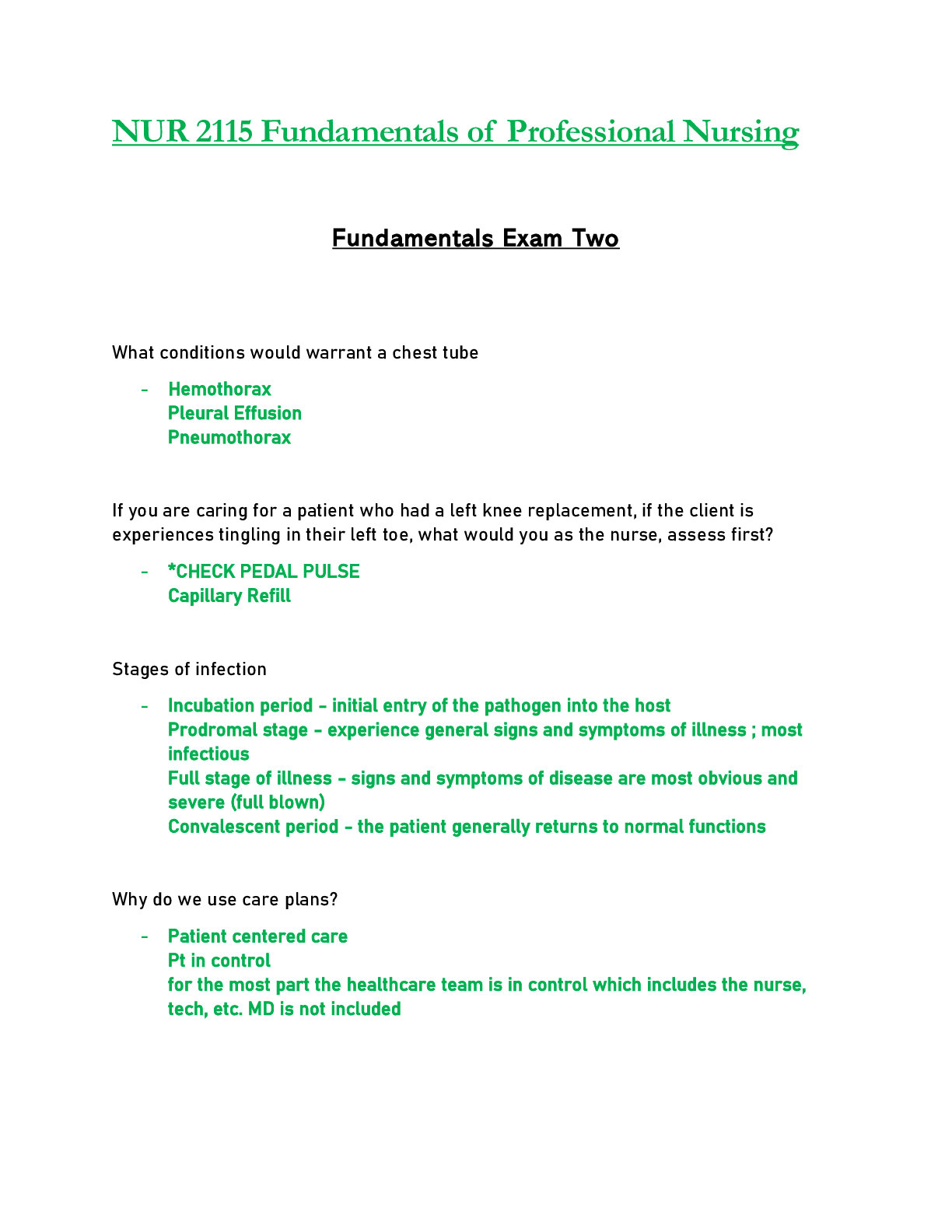 Preview image for NUR 2115 / NUR2115 Exam 2 (Latest): Fundamentals of Professional Nursing - Rasmussen